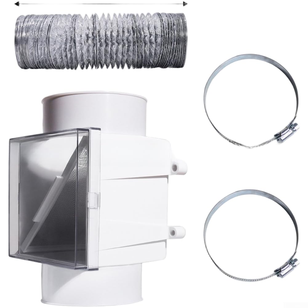 Filtro de repuesto para secadora de plástico, filtro de repuesto con tubo de lámina de aluminio, compatible con secadoras eléctricas, sistemas de escape, color blanco, 19 x 23 x 22,5 cm (tubería)