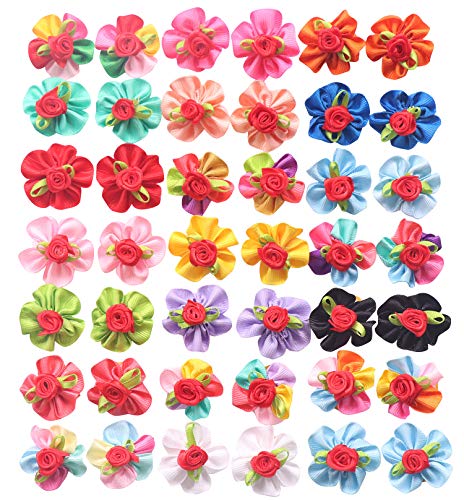 YAKA 40pcs/(20pairs) Hot Cute Small Dog Hair Bows Topknot Small Bowknot with Rubber Bands Pet Grooming Products Pet Hair…