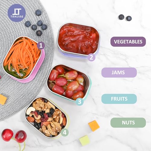 Image of Tanjiae Stainless Steel Lunch Snack Containers Set | Leak Proof 304 Stainless Steel Food Containers with Silicone Lids - Perfect Metal Lunch Box for School and Daycare (Orange lunch01, Medium)