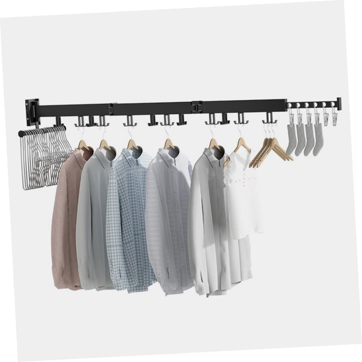 Wall Mount Clothes Drying Rack Space-Saving Retractable Laundry Hanger with Smooth Surface and Strong Bearing Capacity for Indoor Use