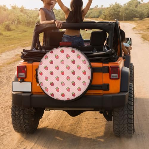 Image of Delerain Pink Strawberry Spare Tire Covers for RV Trailer SUV Truck and Many Vehicle, Wheel Covers Sun Protector Waterproof (15 Inch for Diameter 27 inch-29 inch)