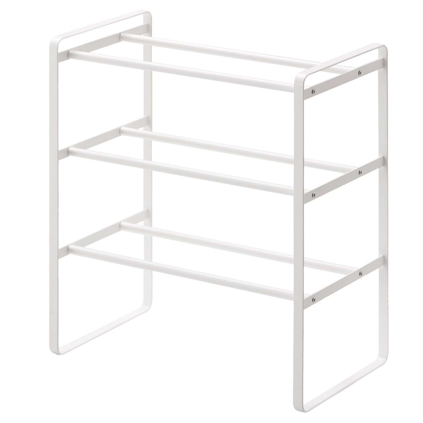 Yamazaki 7555 FRAME 3-stöckiges ausziehbares Schuhregal, White, Stahl, Minimalistisch, 41～70 x 25 x 46 cm
