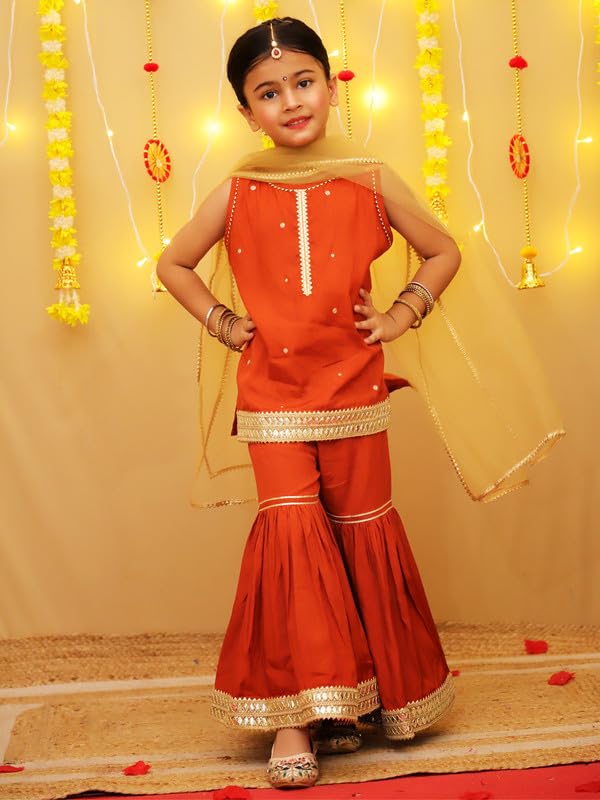 Image of LITTLE GINNIE Girls Kurta Sharara Set | Traditional Ethnic Wear for Kids