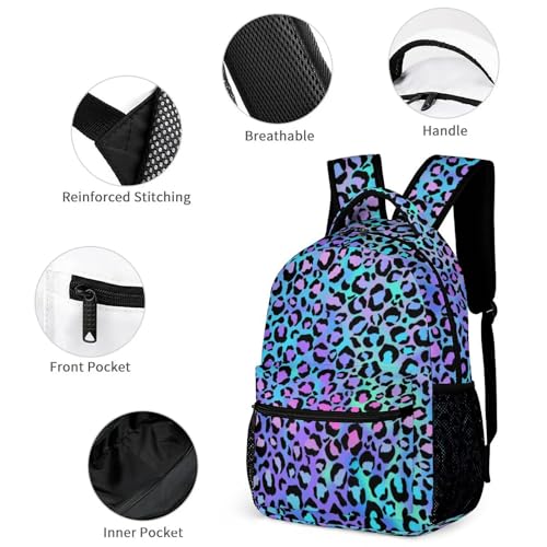KOYI Leopard Print Backpack for Girls Cheetah Backpack, Gradient Bright Neon Blue Purple Cheetah Print Backpack, Children Casual Daypack Travel Laptop Backpack, 16.5 Inch4