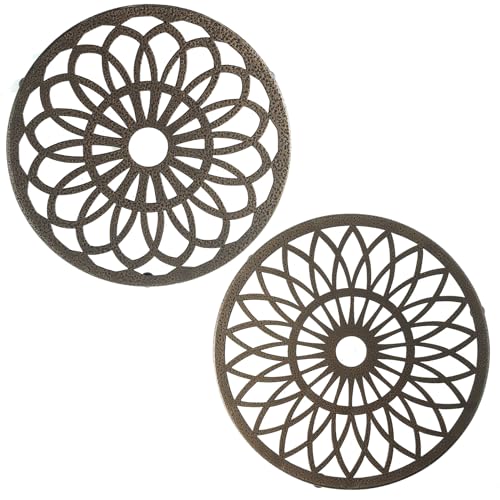 Teakiss IRON SLICE RETRO BROWN 2Pcs Flower Trivets - 7 Inch Insulating Metal Trivet Round Vintage Brown Pot Pads cover