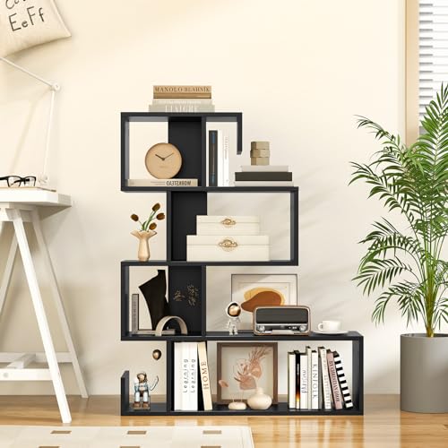 GIANTEX Étagère en Escalier à 5 Niveaux, Bibliothèque en Forme de S avec 6 Compartiments,Étagère Autoportante, Séparateur de Pièce pour Salon, Chambre,...
