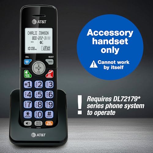 Image of AT&T Accessory Handset for DL72X79 Series Cordless Phone with Bluetooth Connect to Cell, DECT 6.0, Big Buttons, Unsurpassed Range, ECO Mode, Backlit Display, Supports Up to 5 Total Handsets: DL70079