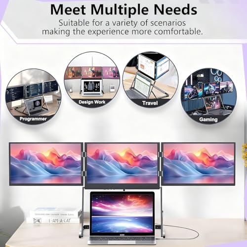 Image of Triple Screen Portable Monitor, 15.6 inchLaptop Tri-Fold Monitor, 1080p Fhd Extended Laptop Screen Extender with 360 Rotation Adjustable Viewing Angles Compatible with Windows and MAC