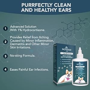 Noveha pet ear drops with 1 hydrocortisone | ear cleaner for dogs  cats for earwax buildup no sting formula calms itch  reduces painful ear infections 60ml 60ml pack of 2   cucciolini doodles
