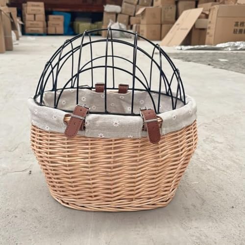 GEBYUI 通気性豊かな籐製 ペット用自転車バスケット 犬・猫兼用!取り付け簡単で耐久性に アウトドア散歩に最適 付属収納スペースで小物も整理 愛犬・愛猫とのクルージング必携アイテム