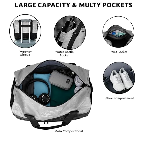 Image of Storite Polyester 43cm Travel Duffle Bag for Woman,Lightweight Water-Resistant Weekender with Carry Straps Large-Capacity Luggage Gym Bag for Men & Women (Grey, 43 x 23 x 34 cm)