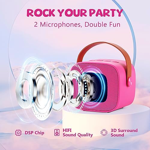 YLL Kids Karaoke Machine, Portable Bluetooth Speaker with Wireless Microphone for Kids, Music Toys Gifts for Girls 5, 6, 7, 8, 9, 10 +Year Old (Hotpink) - 4