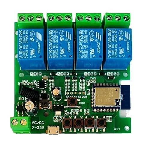 Tuya 4CH Smart Life WiFi Momentary Inching Relay Self-Locking Switch Module,DC/AC 7-32V/USB 5V WiFi RF Bluetooth Relay, Compatible with Alexa Goolge Home