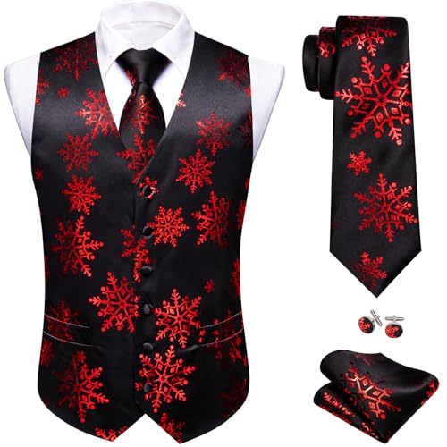 Image of Barry.Wang Mens Red /Green Christmas Suit Vest Holiday Xmas Waistcoat Tie Set Party Tuxedo
