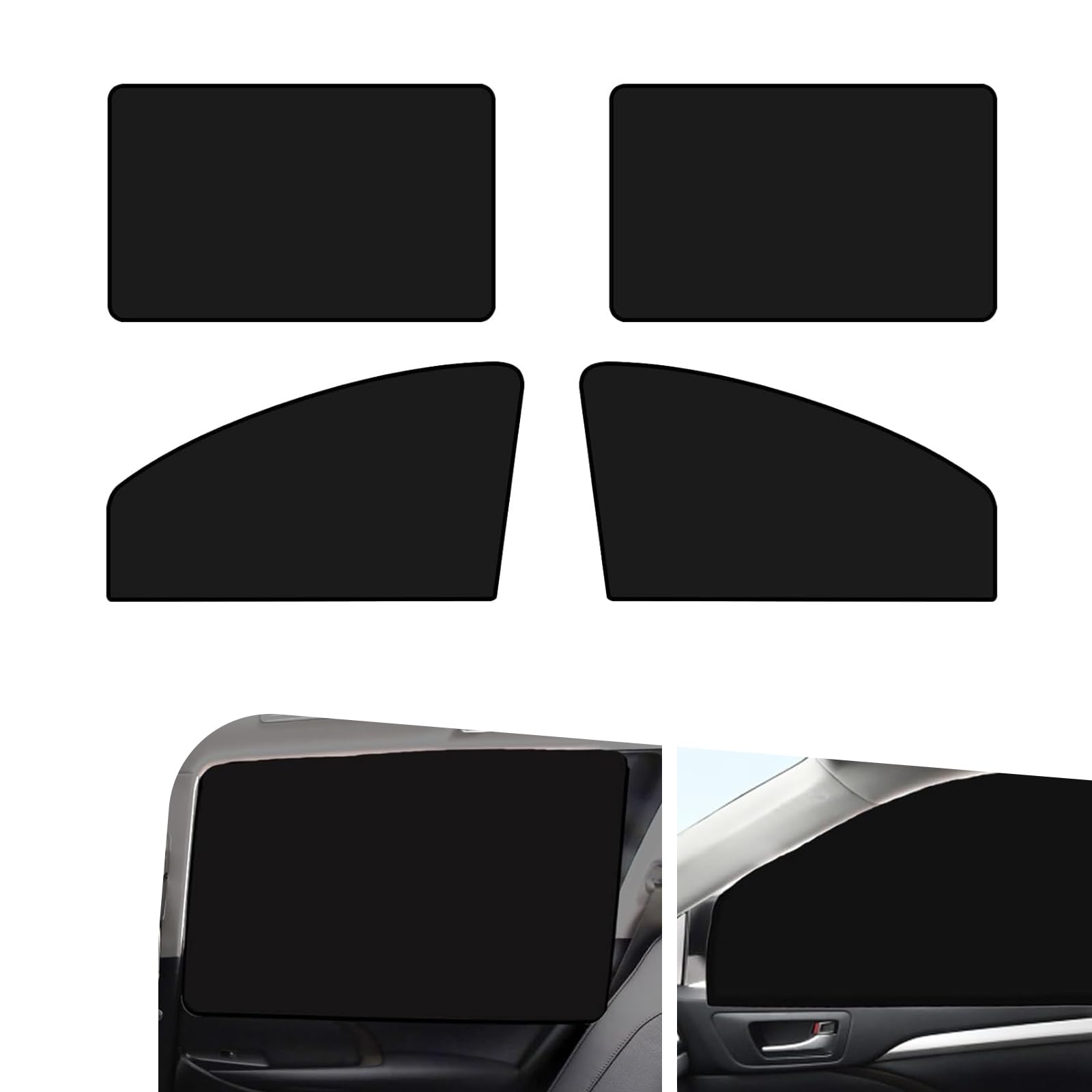 4 PCS Car Front and Rear Window Sunshade, Car Side Window Shading Board, Privacy Protection Curtain for Car, Adsorbed Hanging Sun-Proof Heat Insulation Cover, Universal for Cars (Black)