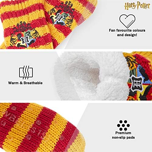 Harry Potter Fluffy Slipper Socks - Gryffindor Deluxe Knitted Winter Warm Fleece Lined Chunky Slipper Bed Socks Ladies Non Slip for Boys, Girls, Men, Women Size 5 to 8 - Great Stocking Fillers