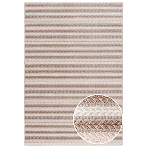 Mynes Home Webteppich Kurzflor Teppichläufer in Beige - 3D Vintage Abstraktes Linien Muster - weich...