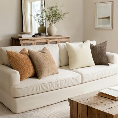 Image of MIULEE Pack of 4 Brown Couch Throw Pillow Covers 16x16 Inch Soft Decorative Chenille Pillows Farmhouse Accent Cushions for Boho Home Decor Spring Sofa Bedroom Living Room