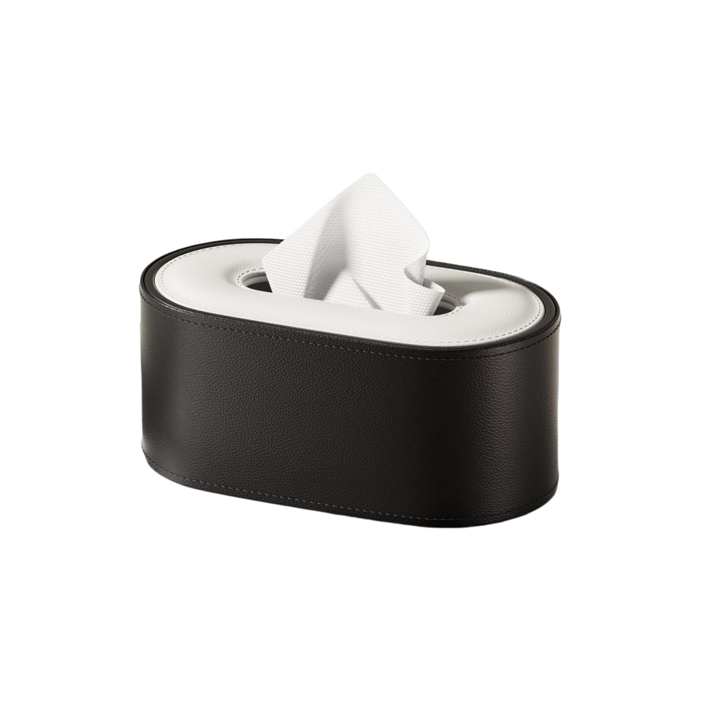 Oval PU Leather Tissue Box Cover, Flocked Lining, 4 Colors, for Standard Rectangular Tissues-Black and White
