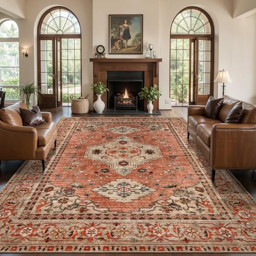 Image of Tangsoo Boho 5x7 Washable Area Rugs for Living Room, Non Slip Indoor Rug