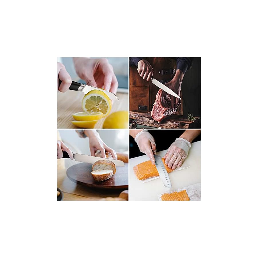 HAUSHOF Kitchen Knife Set with Block, 15 Pieces Stainless Steel Knife Sets with Sharpener Rod, Ultra Sharp, Ergonomic Handle, Resists Rusting, Gifts Knife Set for Dad, Mom, Husband and Wife