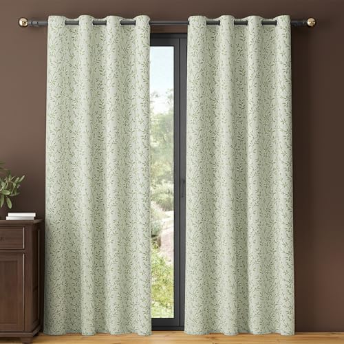 Image of Yellow Weaves 1 Pc Jacquard Leaf Eyelet Long Door Curtain - Perfect for Home, Office, Bedroom, Living Room & Balcony - 9 Feet (Pastel Green)