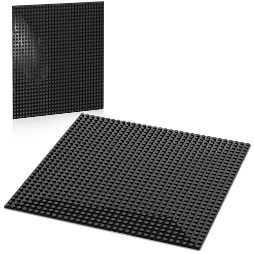 Image of Pokiiulk Classic Baseplates Building Plates, 2 Pack 10 inch x 10 inch Building Bases Compatible with All Major Brands, Classic Basplates for Bricks (Black)
