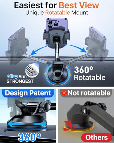 Image of YRU True Upgrade for Safety Car Phone Holder Mount Patent & Military-Grade Dashboard Cell Phone Holder for Car Vent Windshield Phone Stand for iPhone 17 16 15 14 13 Pro Max Truck Samsung, Matte Black