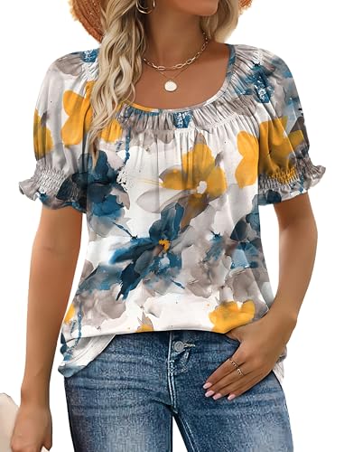 Image of WIHOLL Womens Short Sleeve Square Neck Summer Tops Dressy Casual Blouses Trendy Clothes 2026