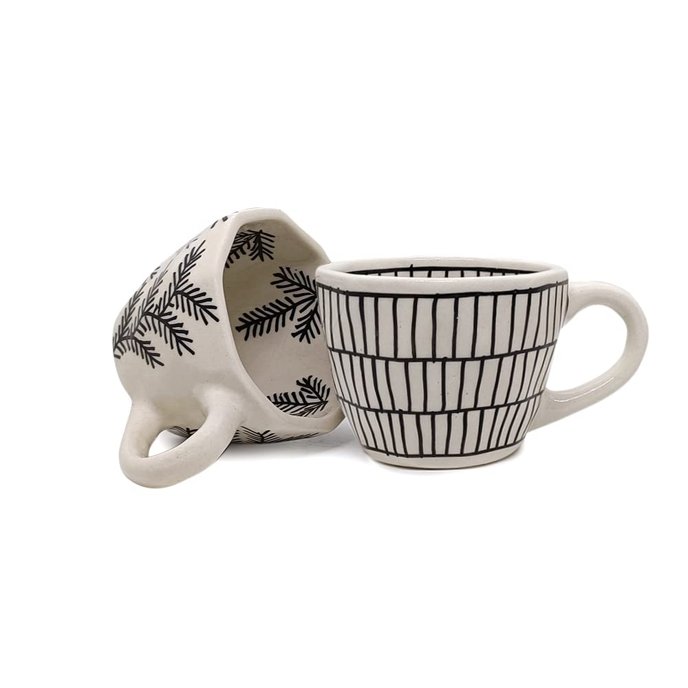 INVERT FRAGRANCES Ceramic Coffee Mug Multicolor Designs Set of 2 (Leaves&Cross)