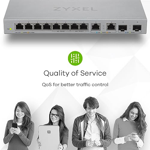 Image of Zyxel 12 Port Unmanaged Multi Gigabit Ethernet Switch | 2 Port 2.5G and 2 Port 10G SFP+ | Plug and Play|no Configuration Required|Fanless Quiet|Desktop /Wall Mount|Green Ethernet Technology(XGS1010-12)