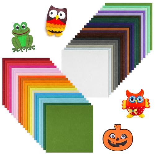 Ainiv 40 hojas de tela de fieltro de colores, telas de 15 x 15 cm, para manualidades, costura, patchwork, hojas de tela de fieltro suave y grueso, manualidades de fieltro, varios colores, hoja de