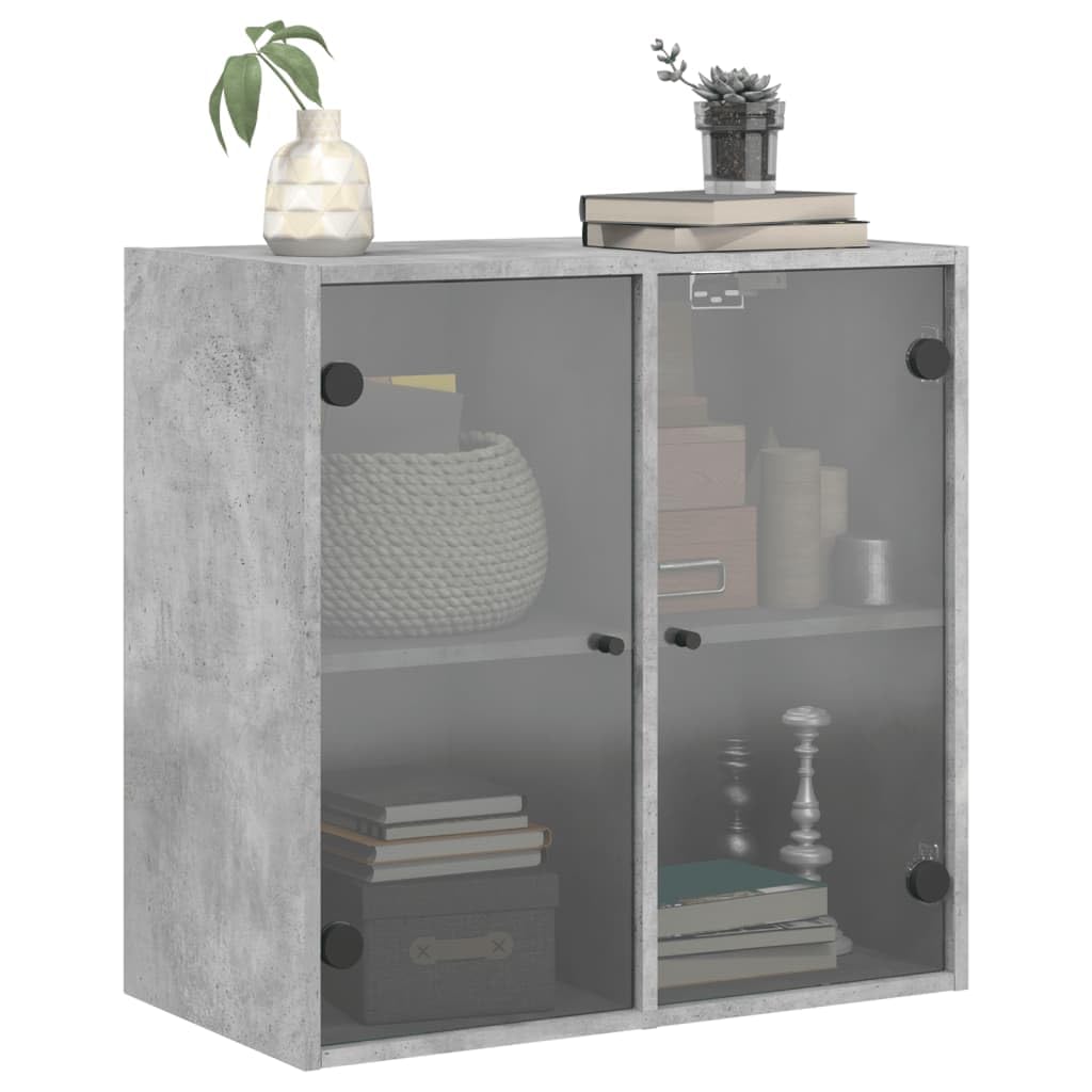 Armadio da parete con ante in vetro, grigio cemento, in legno, 68 x 37 x 68,5 cm, vano porta richiudibile, armadio multiuso per ufficio, corridoio, cantina, officina