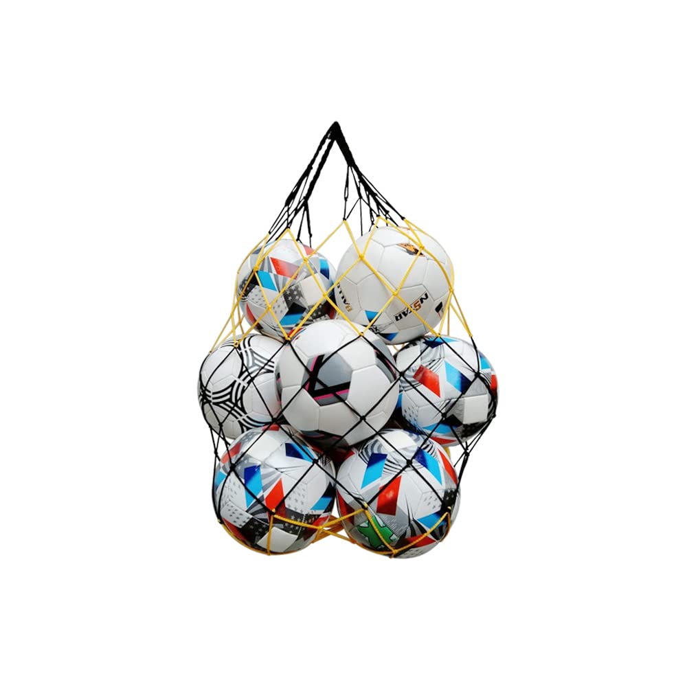 Owasi Basketball Net Bag Soccer Football Storage Sports Ball Holder Nylon Carry String Bag Durable 1 4 6 10 Balls (Black/Yellow, Upto 10 Balls)