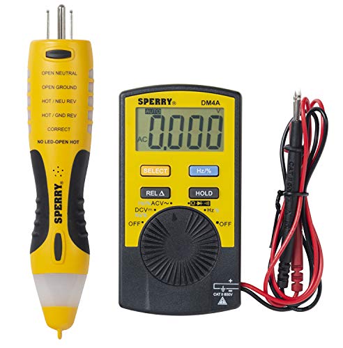 Sperry Instruments ESK3 Dualcheck 2-in-1 Pocket Digital Multimeter Tester Kit, Yellow