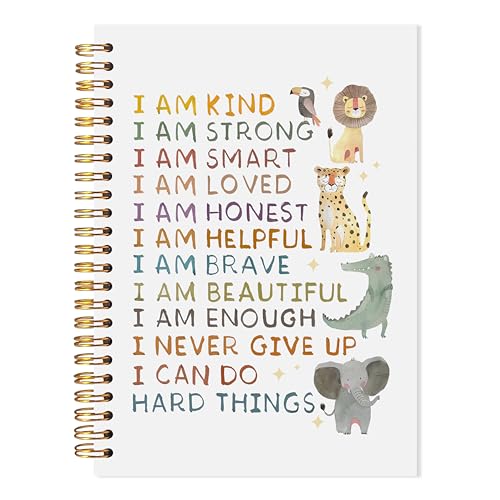 LADOCK Affirmations for Kids Spiral Notebook, Inspirational Woodland Animals Journal for School Work, Affirmation Journal for Kids Boys, I Can Do Hard Things Motivational Notebooks, 5.5x8.3