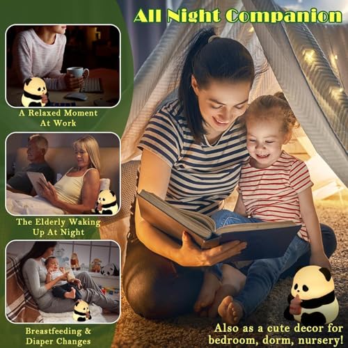 Image of Night Lamp for Bedroom | Touch Control Silicone Lamp with 7-Colour Changing Light | USB Rechargeable Bedside Girls & Boys | Warm White Diwali Decoration Light | Christmas Gift (Baby Panda)