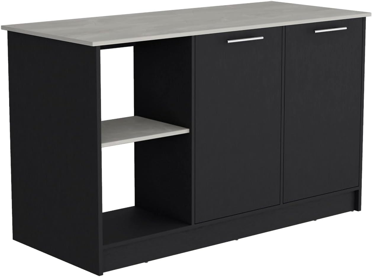 Juniper Kitchen Island with Large Top and Double Door Cabinet