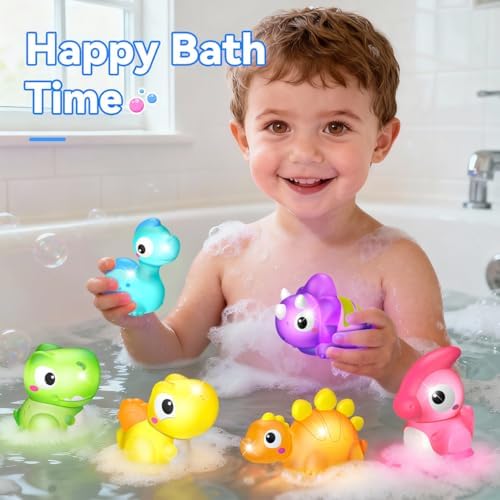 Baby Light Up Bath Toys: 6 Pack Dinosaur Water Activated Bath Toys for Kids 1-3, No Hole Water Toys for Toddler Bathtub/ Swimming/Pool, Baby Shower Birthday Gifts for Boys & Girls — view 4