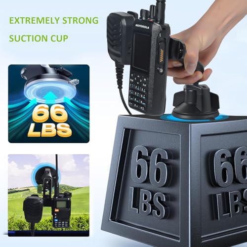 Image of HYS Heavy Duty Radio&Remote Speaker Mic Suction Cup Mount for Radio W /Round Knob&Belt Clip - 3.54in Suction Mount, Quick Install Car Boat Windshield Window Mount for SDS100 BCD436HP XPR7550 APX6000