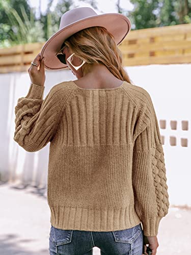 Image of Miessial Women's Button Down Long Sleeve Cardigan Sweaters Chunky Cable Knit Crop Sweater Top