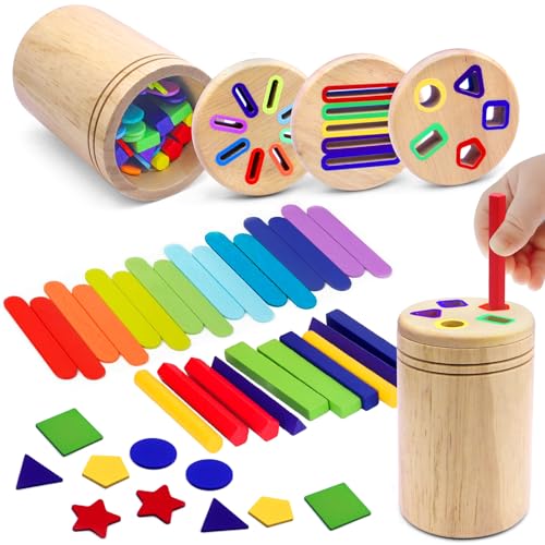 EOPUOZS Juguetes Niños 1 2 3 Años, 3 en 1 Juguetes Montessori 1 2 3 Años, Juguetes de Madera para Clasificar Colores y Formas, con Bolsa de Almacenamiento, Regalos para Niños