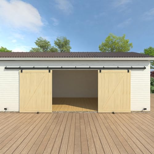 20FT Black Box Rail Exterior Barn Door Hardware Kit for 2 Doors, Sliding Heavy Duty Barn Door Track, Wall Mount Barn Door Hardware with 11 Track Brackets(Doors NOT Include)