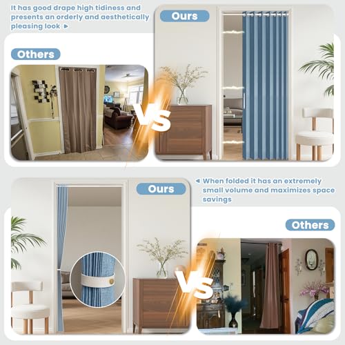 Image of AJAZZ Blackout Accordion Door with Curtain Rods Adjustable 28-63 inch Long, Closet Door Curtain Total Privacy Sound Proof Curtains Suitable for Bedroom Doorway Curtain Set, 1 Pack, W72 x L80 in, Blue