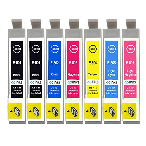 1 Go Inks Conjunto de 6 + Extra Negro Cartuchos de Tinta para reemplazar Epson T0807+T801 Compatible/Non-OEM para Epson Stylus Photo Impresoras (7 Tintas)
