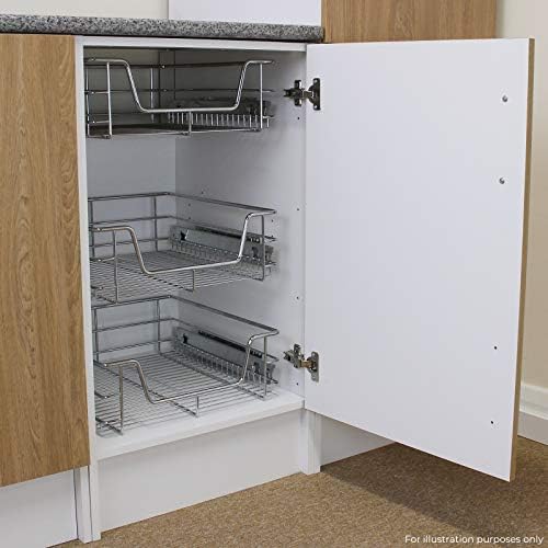 KuKoo 4 x Kitchen Pull Out Soft Close Heavy Duty Baskets, 400mm Wide Cabinet, Slide Out Wire Storage Drawers, Pull-Out Organiser Metal
