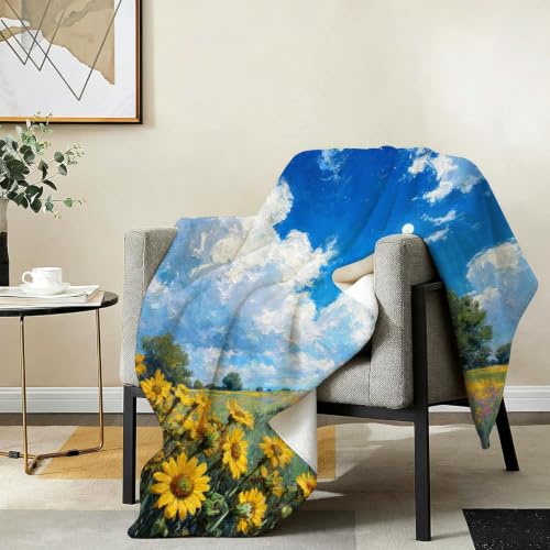 Couverture flanelle ciel bleu fleurs durable lavable en machine - 4