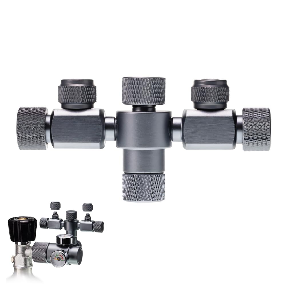 MiOYOOW Aquarium CO2 Splitter, Aluminium Alloy Dual-Precision Needle Valve 2-Way Stackable Fish Tank Air Valve for Bubble Counter CO2 Regulator