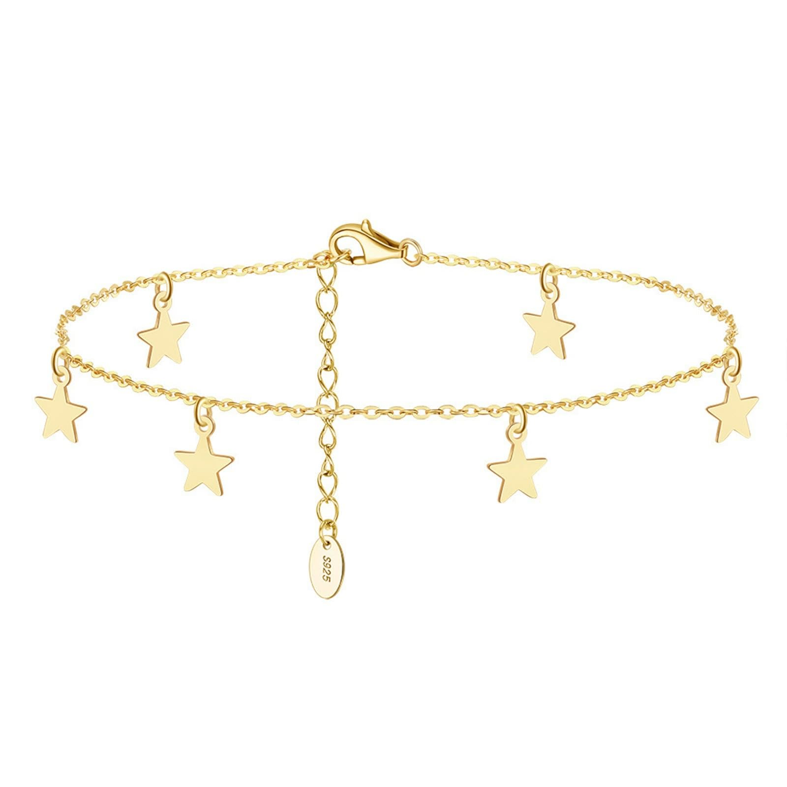 Tobillera gótica de oro 750 de 18 quilates, 26 cm, oro amarillo de 18 quilates, estrella, tobillera para niña, verano, playa, regalo para mujer