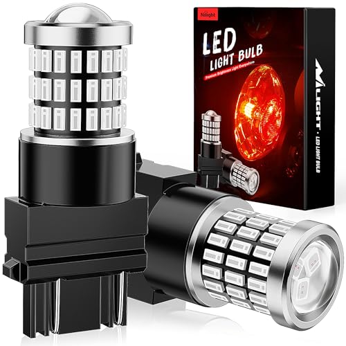 Nilight 3157 LED Bulb 2PCS 57LED Red 3156 3056 4157 3057 Brake Stop Light Turn Signals Blinker Light Tail Light with Projector Replacement for Trucks Cars Motorcycles, 2 Years Warranty